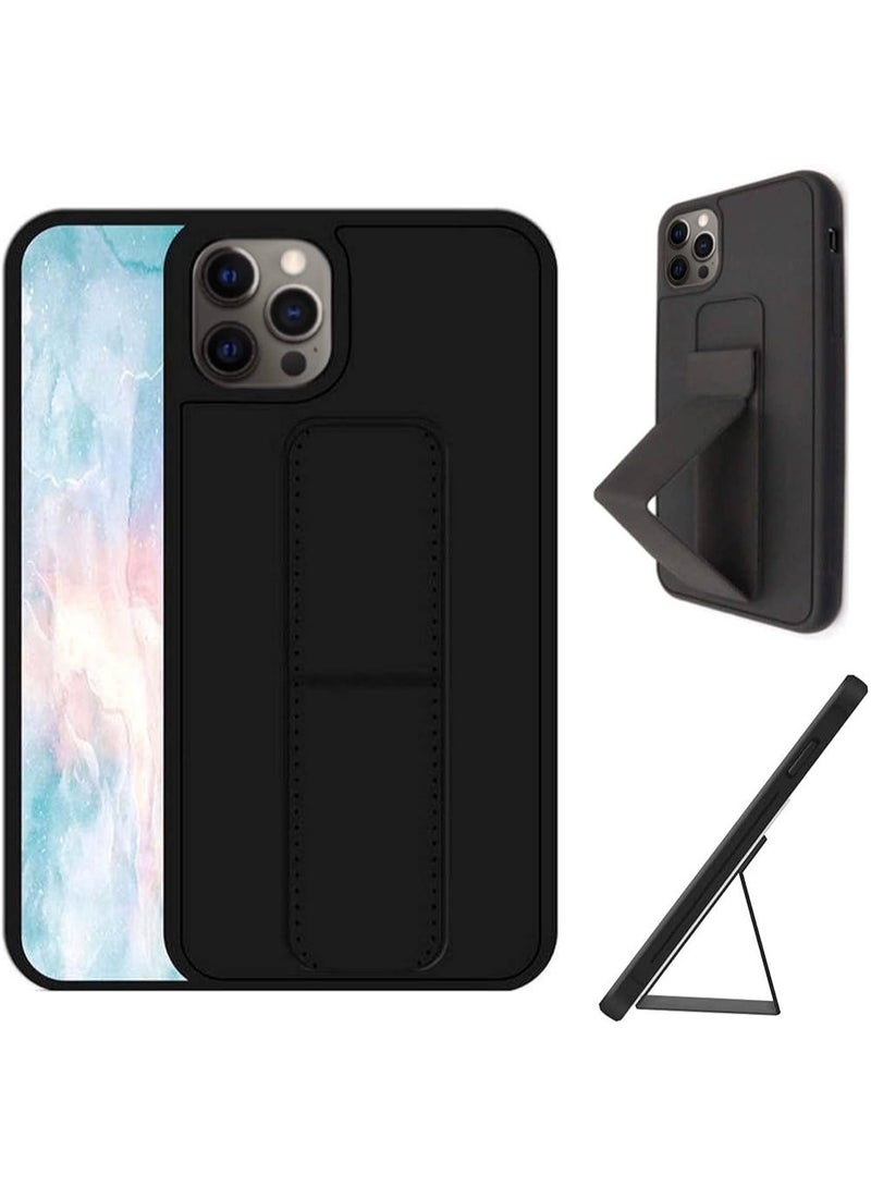 غطاء مغناطيسي لجهاز iPhone 12 Pro، حافظة رفيعة مضادة للصدمات مع قاعدة، غطاء واقي سيليكون لجهاز iPhone 12 Pro - أسود